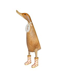 DCUK Natural Finish Ducklet with Pastel and Gold Spotty Welly Boots-Pink